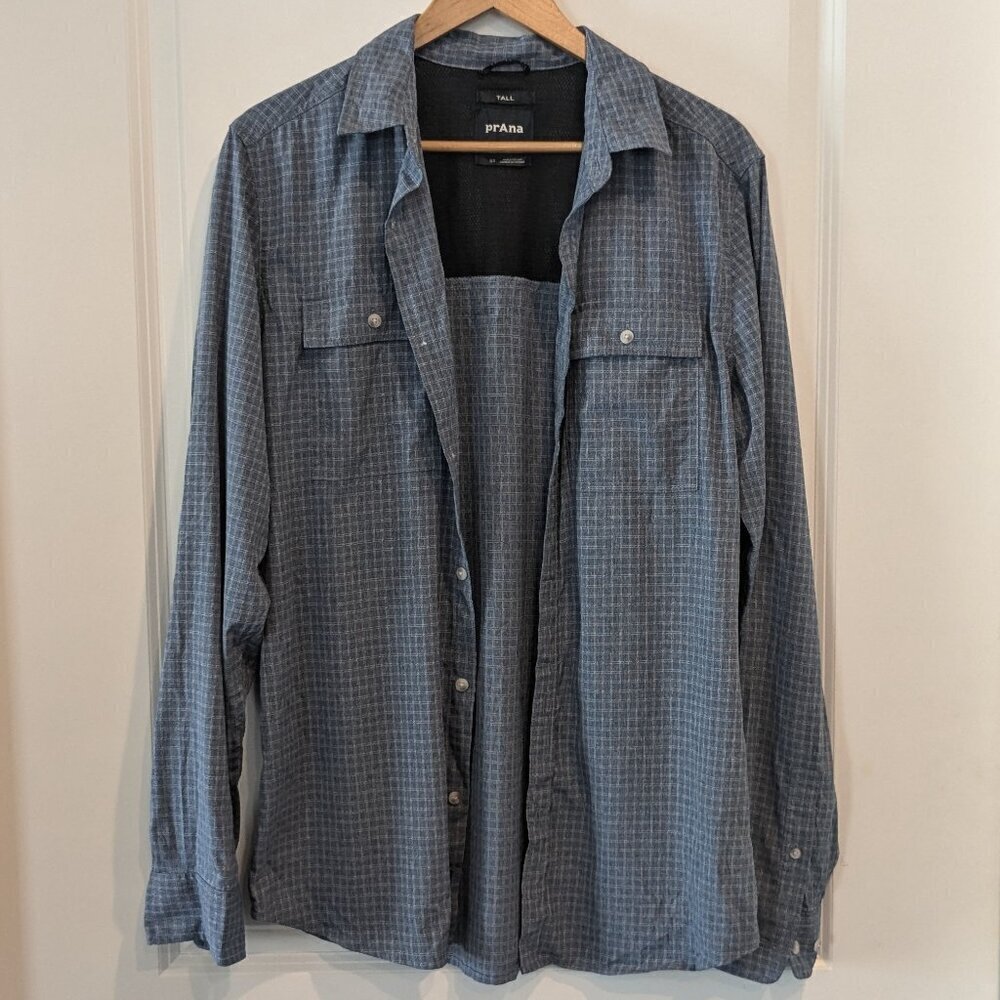 PrAna Shirt Men's Size ST Blue Gingham Garvan Button-up Vented Long Sleeve Shirt - Picture 9 of 15